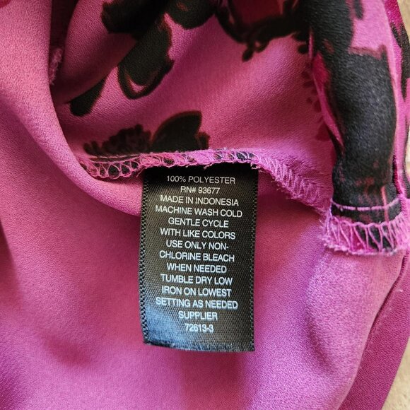Worthington pink & purple black floral blouse Sz M Asian Inspired Flowy Summer - Picture 6 of 8